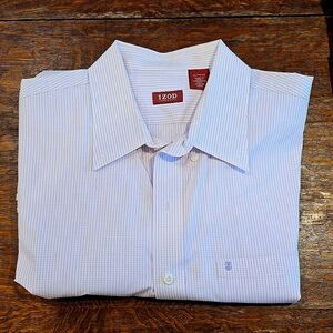 Men's Shirt,  Izod, XL, long-sleeved, light purple and white tiny check
